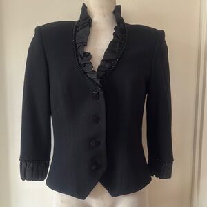💕Stephan Cara’s Elegant Black Ruffled Women's Jacket 8 EUC